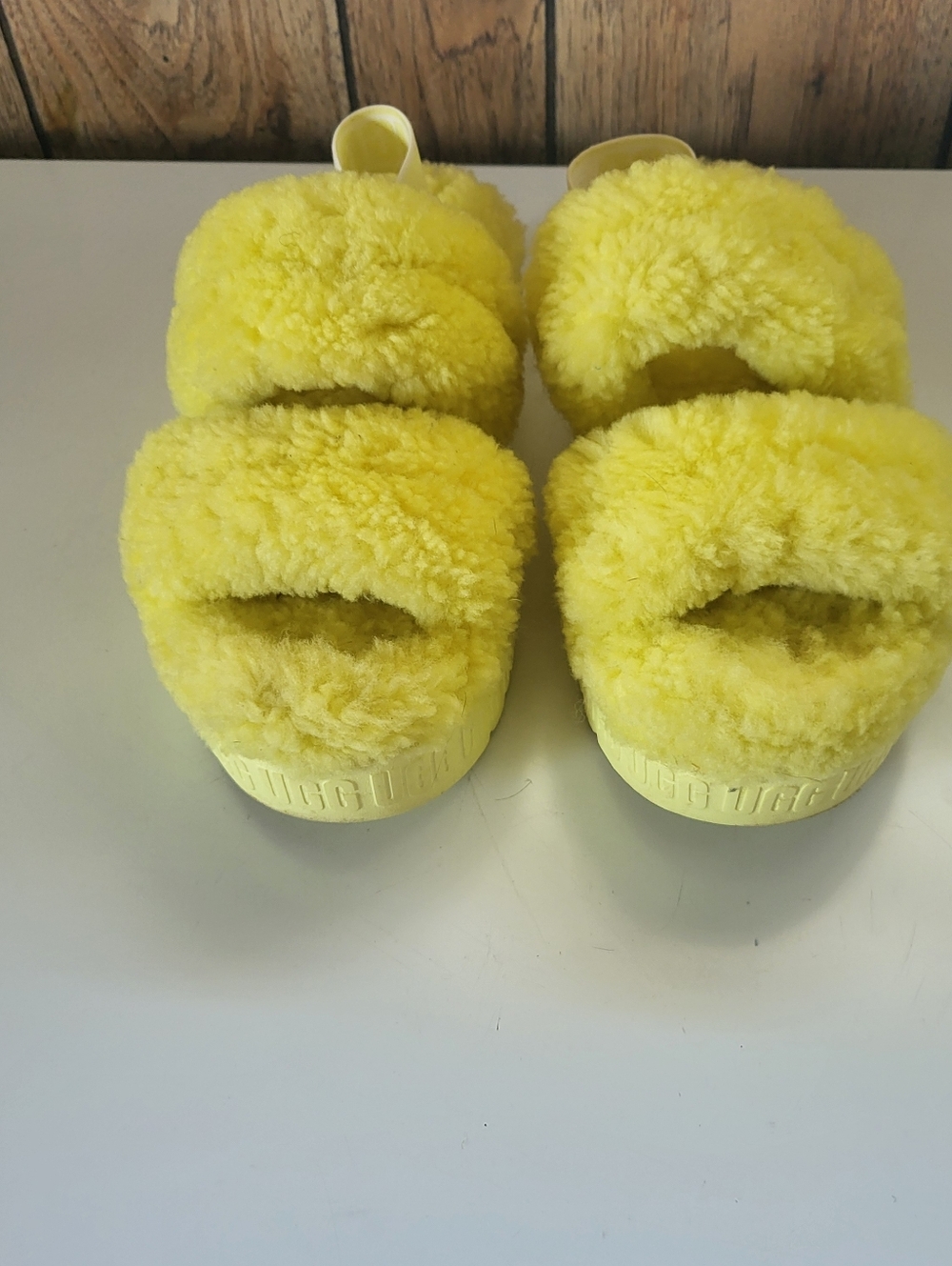 UGG Neon Yellow Fluff Yeah Shearling Slides Slippers Women's Size 9